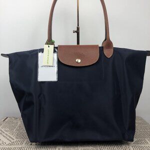 NWT Longchamp Le Pliage Original Large Shoulder Nylon Bag Tote Navy Blue